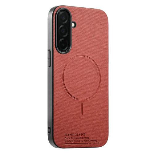 For Samsung Galaxy S26+ Magnetic Case Cloth Texture PC + TPU + PU Leather Anti-Scratch Phone Cover - Brownish Red - 1
