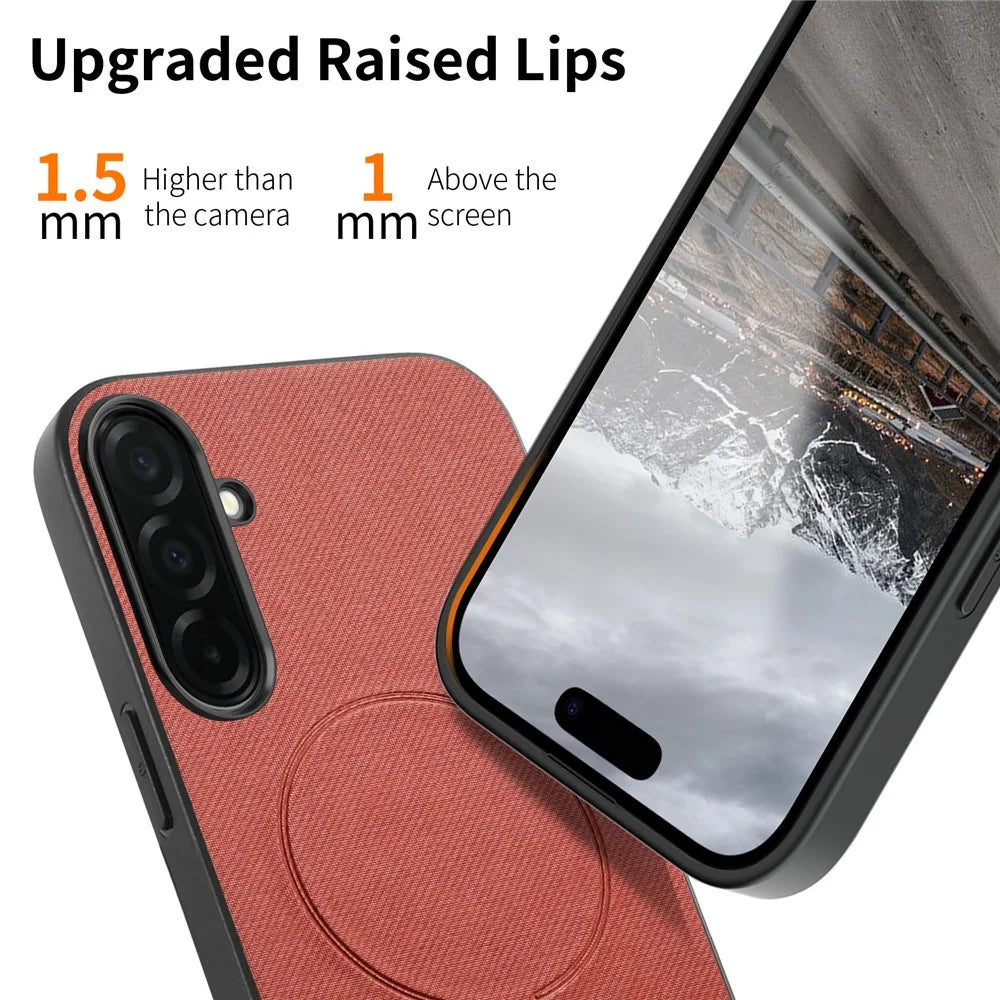 For Samsung Galaxy S26+ Magnetic Case Cloth Texture PC + TPU + PU Leather Anti-Scratch Phone Cover - Brownish Red - 2