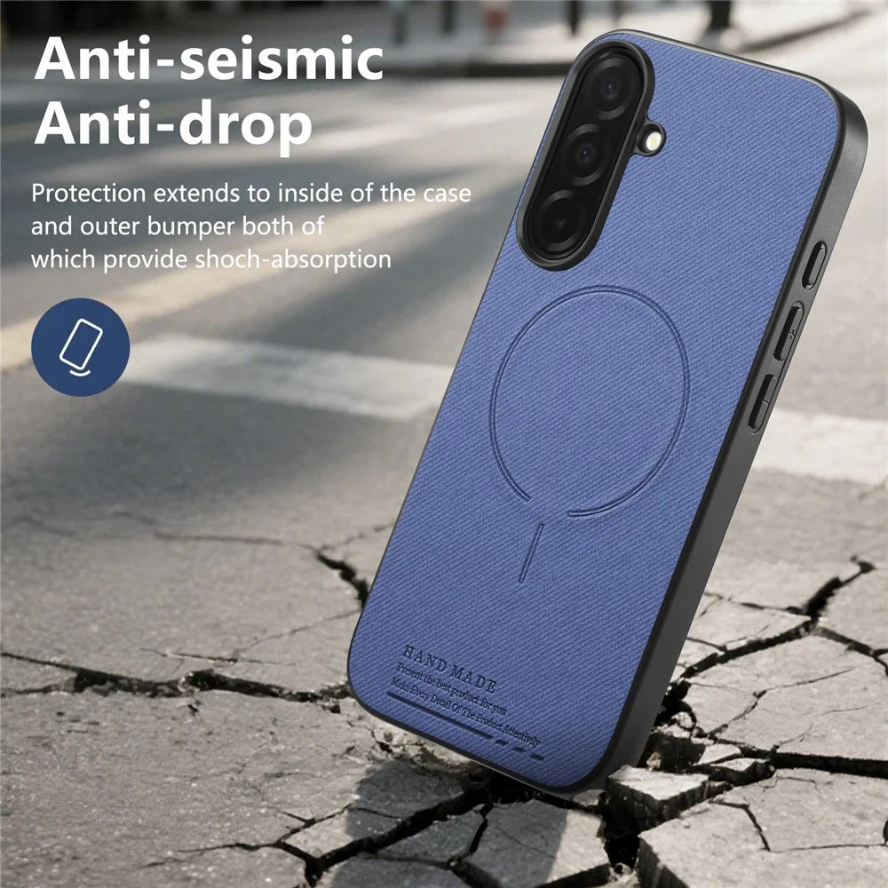 HAND MADE For Samsung Galaxy S25+ Case Fabric Texture Magnetic Shockproof Anti Fingerprint Strong Magnet MBC-04 - Blue - 3