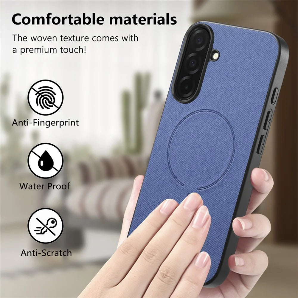 HAND MADE For Samsung Galaxy S25+ Case Fabric Texture Magnetic Shockproof Anti Fingerprint Strong Magnet MBC-04 - Blue - 5