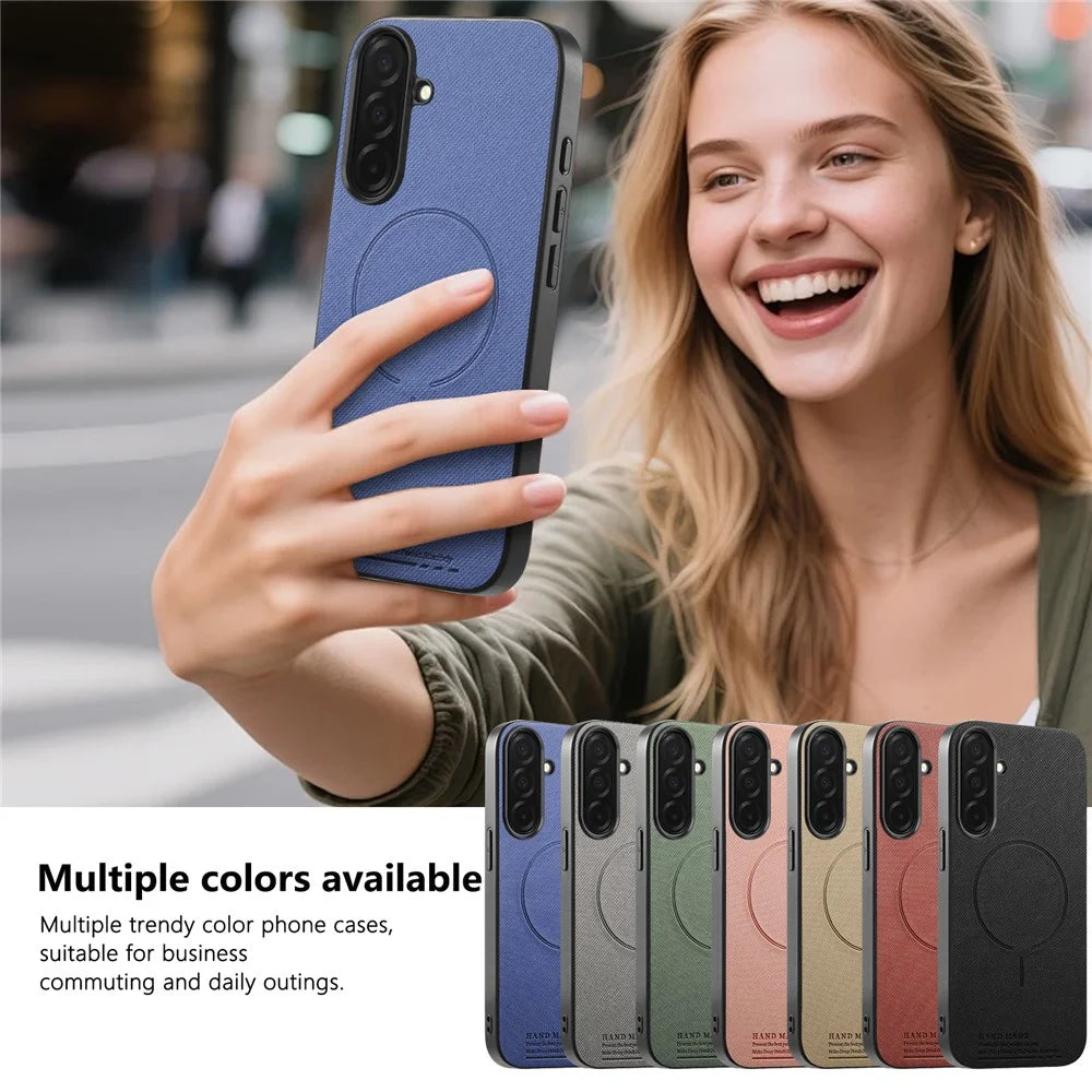 HAND MADE For Samsung Galaxy S25+ Case Fabric Texture Magnetic Shockproof Anti Fingerprint Strong Magnet MBC-04 - Blue - 7