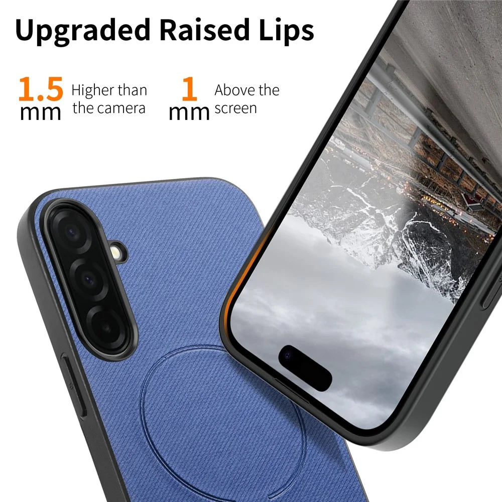 For Samsung Galaxy A57 5G Magnetic Case Cloth Texture PC + TPU + PU Leather Anti-Scratch Phone Cover - Blue - 2