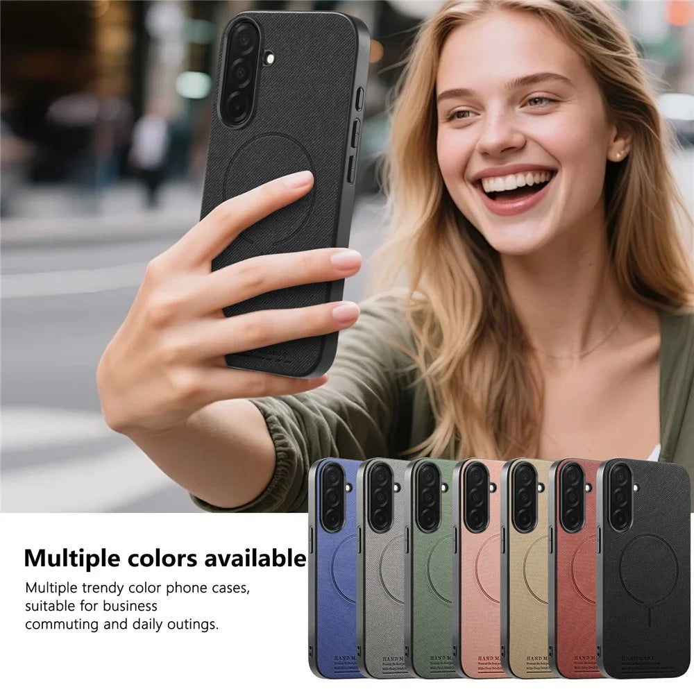 For Samsung Galaxy A37 5G Magnetic Case Cloth Texture PC + TPU + PU Leather Anti-Scratch Phone Cover - Black - 7
