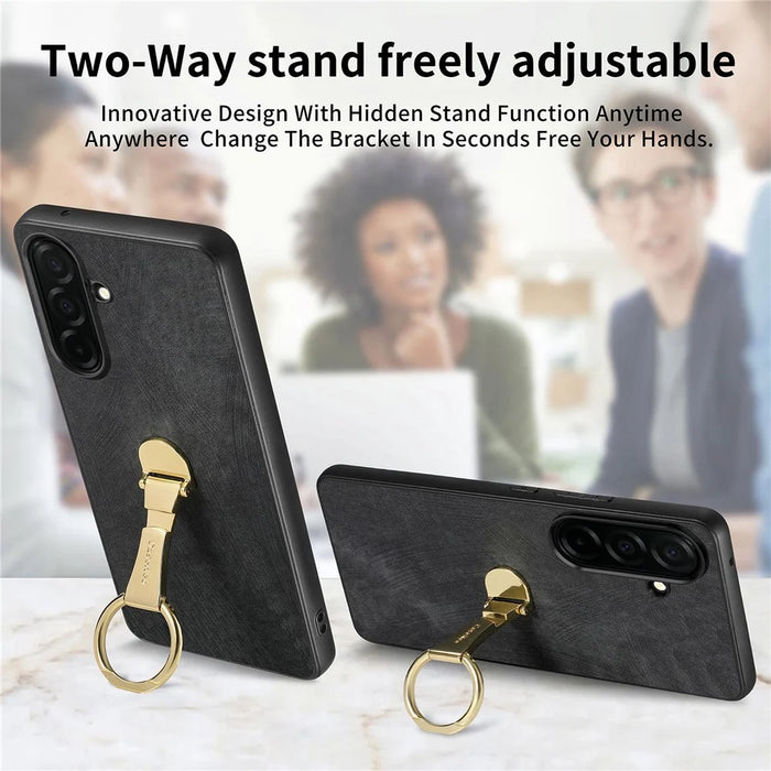 CASENEO D22 For Samsung Galaxy S26 Case Folding Kickstand Retro Leather Back Phone Cover - Black - 5