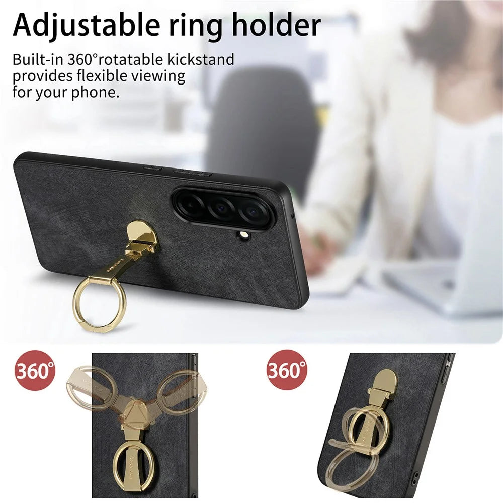 CASENEO D22 For Samsung Galaxy S26 Case Folding Kickstand Retro Leather Back Phone Cover - Black - 6