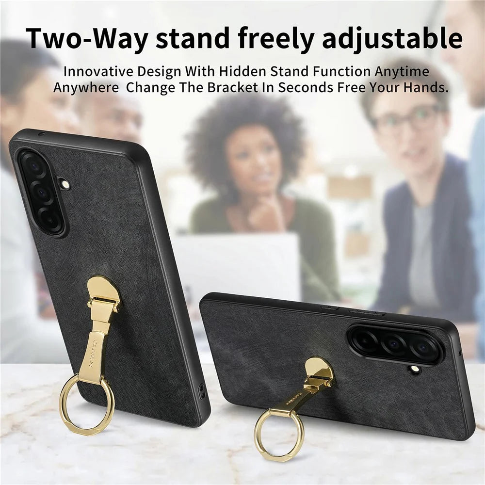 CASENEO D22 For Samsung Galaxy S26+ Case Folding Kickstand Retro Leather Back Phone Cover - Black - 5