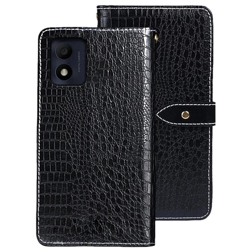 IDEWEI For Alcatel 1B (2022) Crocodile Texture PU Leather Phone Case Stand Wallet Magnetic Clasp Cover - Black - 1
