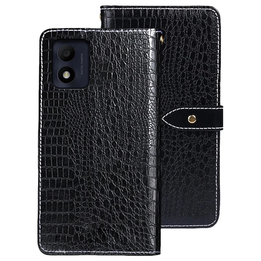 IDEWEI For Alcatel 1B (2022) Crocodile Texture PU Leather Phone Case Stand Wallet Magnetic Clasp Cover - Black - 1