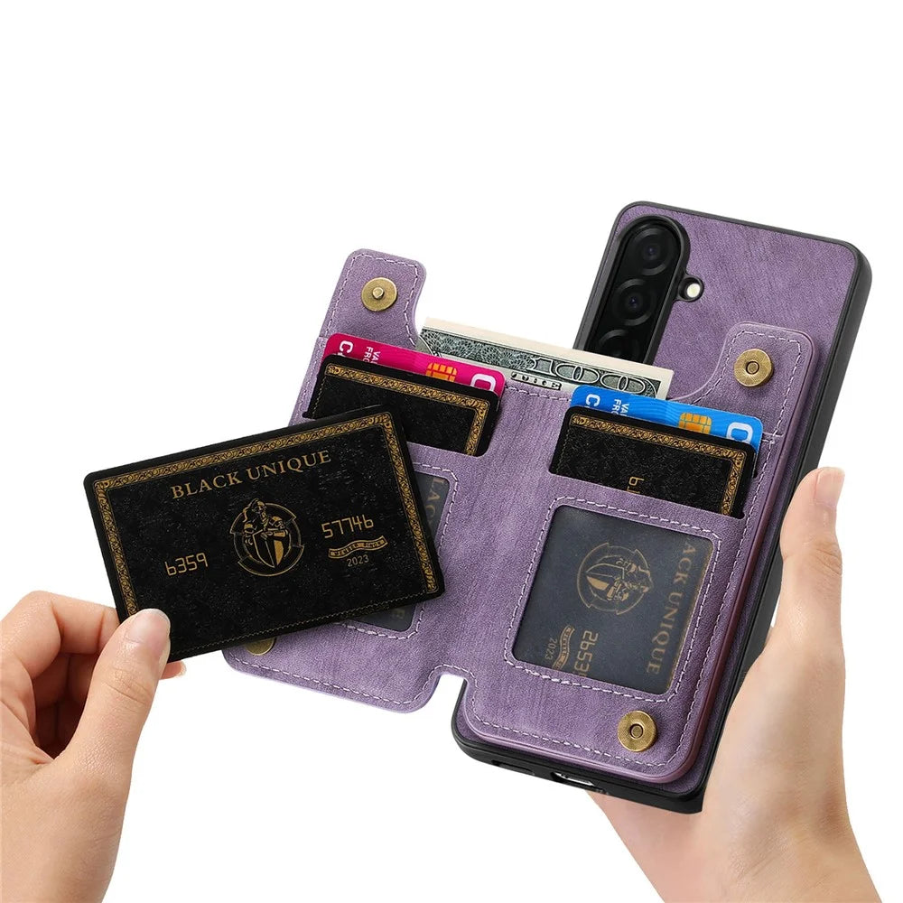 For Samsung Galaxy S26+ Case with Zipper Card Holder Retro Leather TPU Phone Cover - Purple - 5