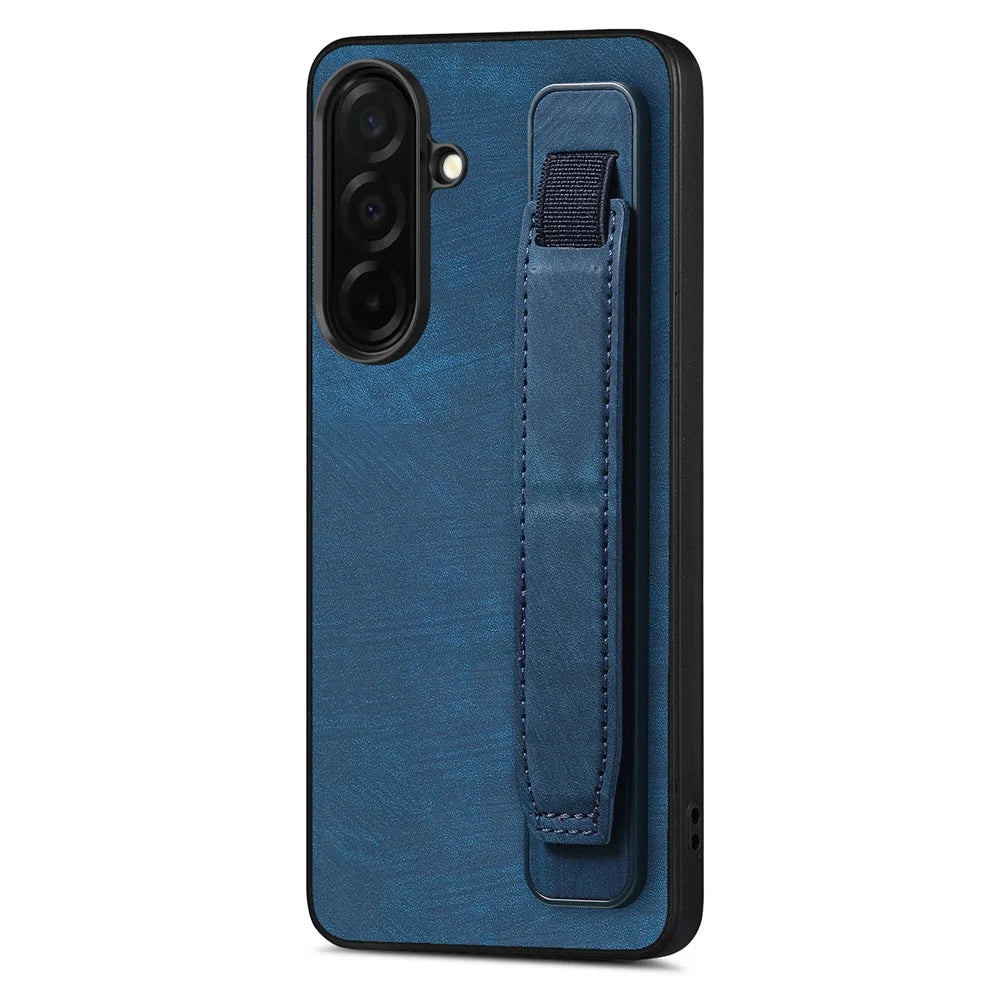 For Samsung Galaxy S26 Case with Wristband Kickstand Leather + TPU Phone Cover - Blue - 1
