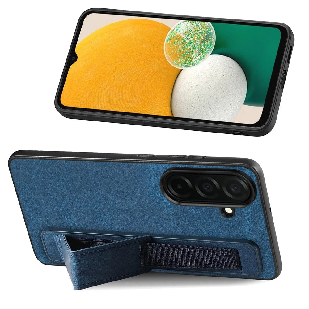 For Samsung Galaxy S26 Case with Wristband Kickstand Leather + TPU Phone Cover - Blue - 3