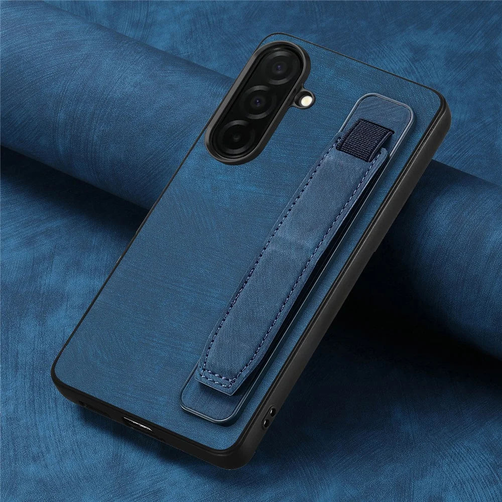For Samsung Galaxy S26 Case with Wristband Kickstand Leather + TPU Phone Cover - Blue - 4