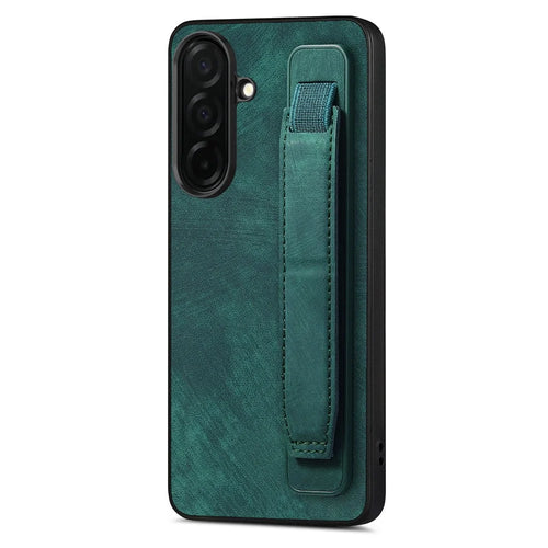 For Samsung Galaxy S26+ Case with Wristband Kickstand Leather + TPU Phone Cover - Green - 1
