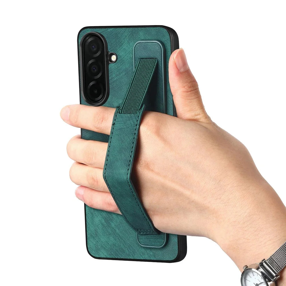 For Samsung Galaxy S26+ Case with Wristband Kickstand Leather + TPU Phone Cover - Green - 2