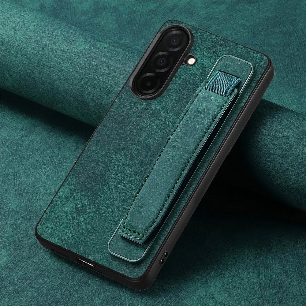 For Samsung Galaxy S26+ Case with Wristband Kickstand Leather + TPU Phone Cover - Green - 4