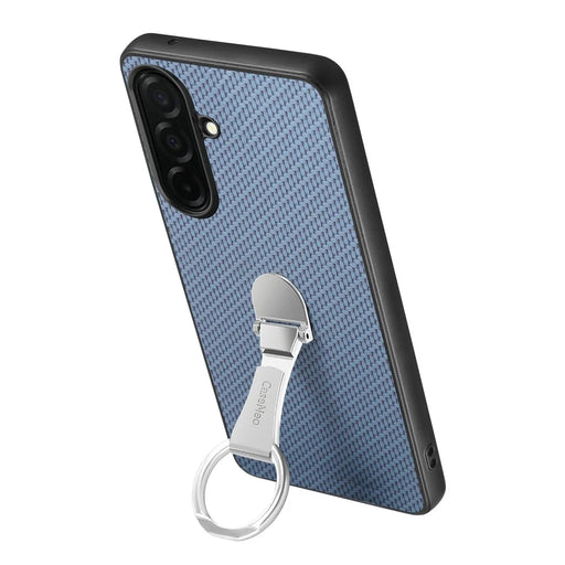 CASENEO C1-19 for Samsung Galaxy S26 Case Folding Kickstand Leather Back Cover Carbon Fiber Texture - Blue - 2