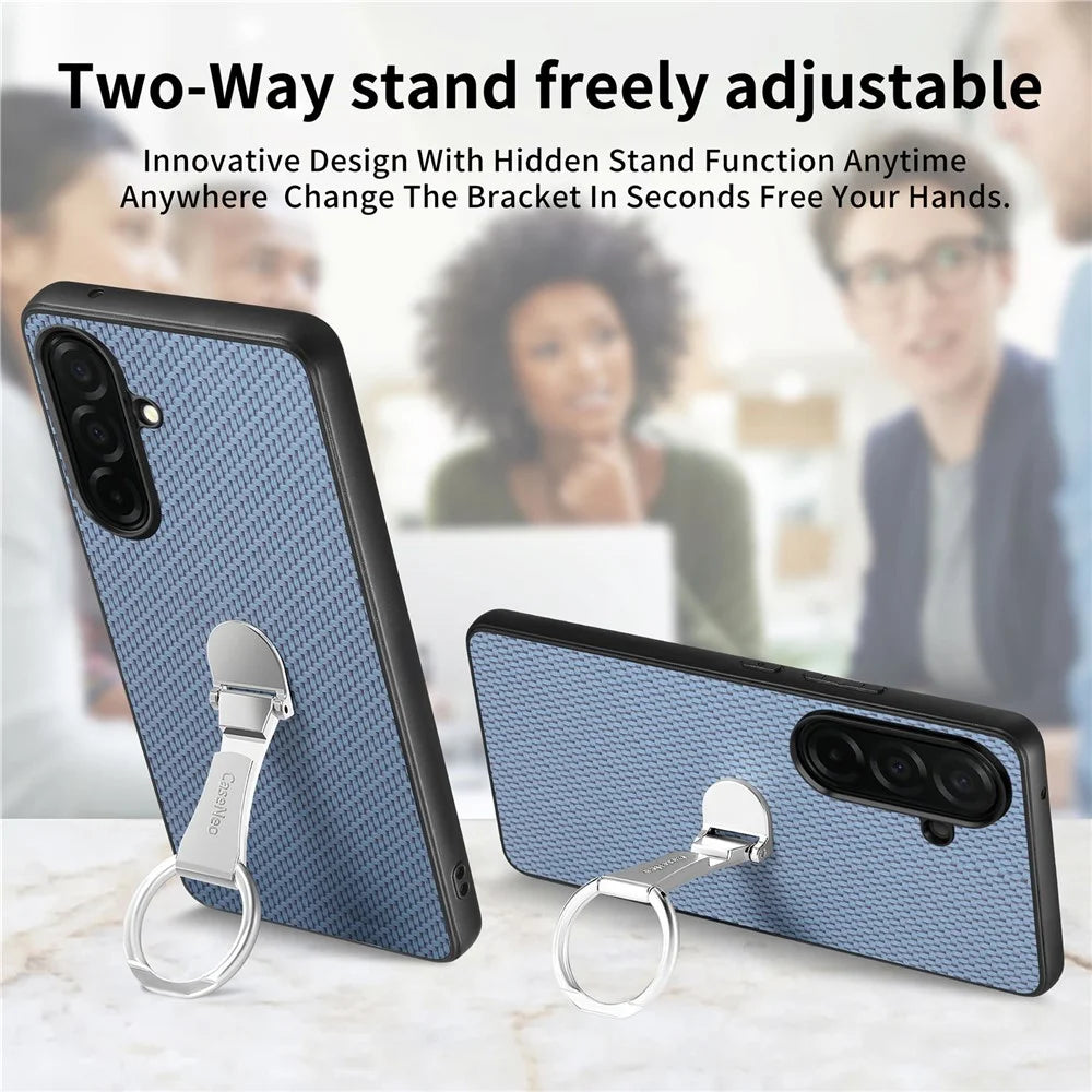 CASENEO C1-19 for Samsung Galaxy S26 Case Folding Kickstand Leather Back Cover Carbon Fiber Texture - Blue - 5