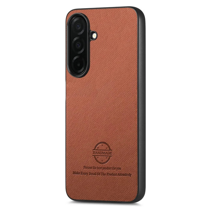For Samsung Galaxy S26+ Case Leather Phone Back Cover with Cloth Texture - Brown - 1