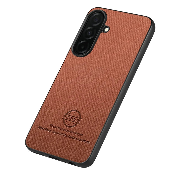 For Samsung Galaxy S26+ Case Leather Phone Back Cover with Cloth Texture - Brown - 3