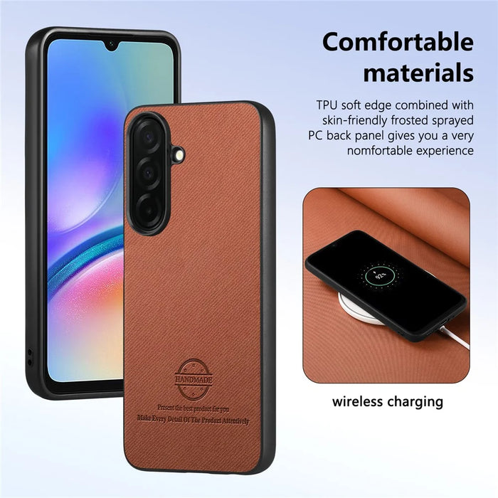For Samsung Galaxy S26+ Case Leather Phone Back Cover with Cloth Texture - Brown - 5