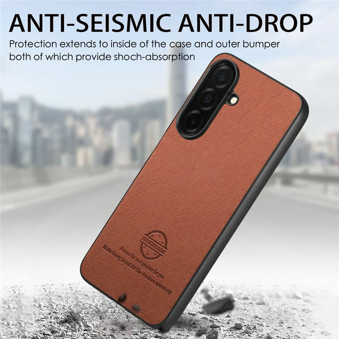 For Samsung Galaxy S26+ Case Leather Phone Back Cover with Cloth Texture - Brown - 6