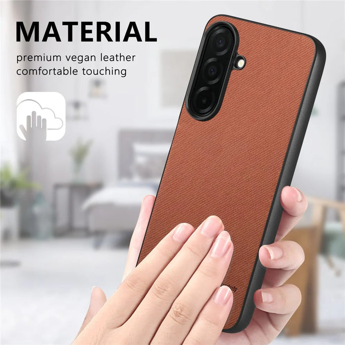 For Samsung Galaxy S26+ Case Leather Phone Back Cover with Cloth Texture - Brown - 7