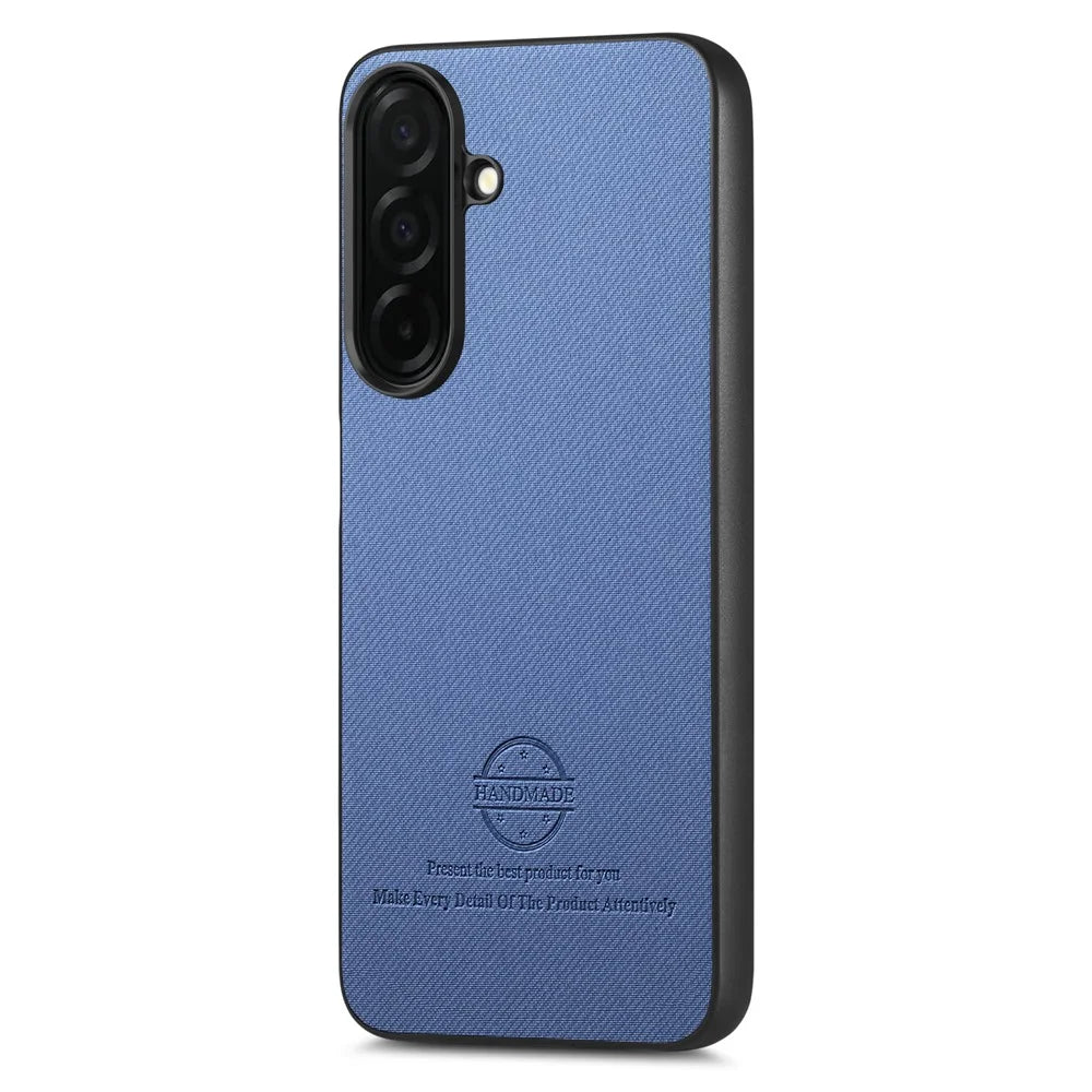 For Samsung Galaxy S26 Case Leather Phone Back Cover with Cloth Texture - Blue - 1