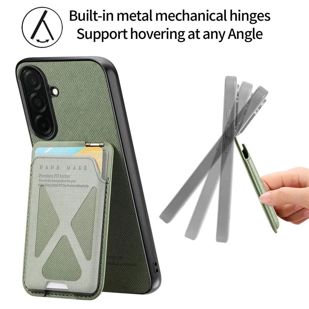 For Samsung Galaxy S26+ Case Cloth Texture Leather + PC + TPU Phone Cover with Card Holder Kickstand - Green - 4