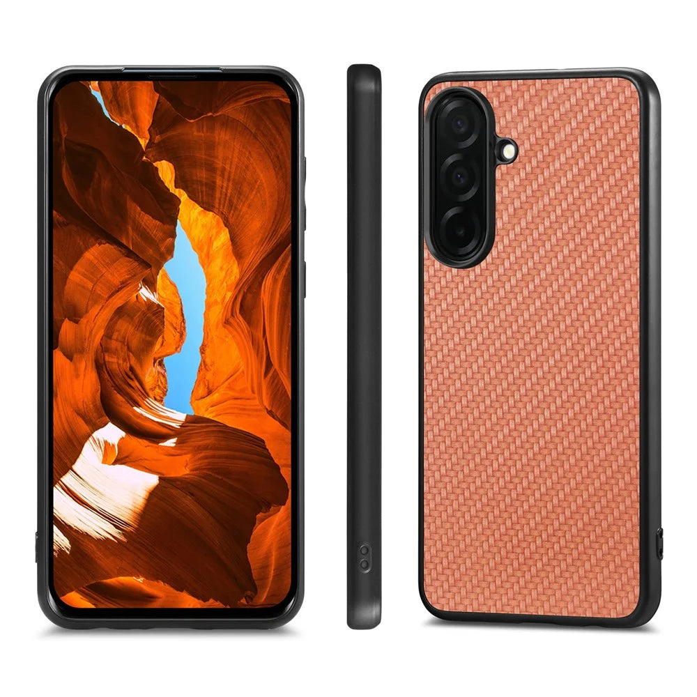 For Samsung Galaxy S26 Case Carbon Fiber Texture PU Leather + PC + TPU Phone Cover - Brown - 2