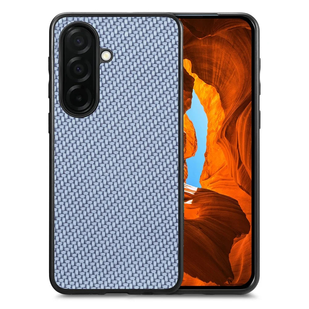 For Samsung Galaxy S26+ Case Carbon Fiber Texture PU Leather + PC + TPU Phone Cover - Blue - 1
