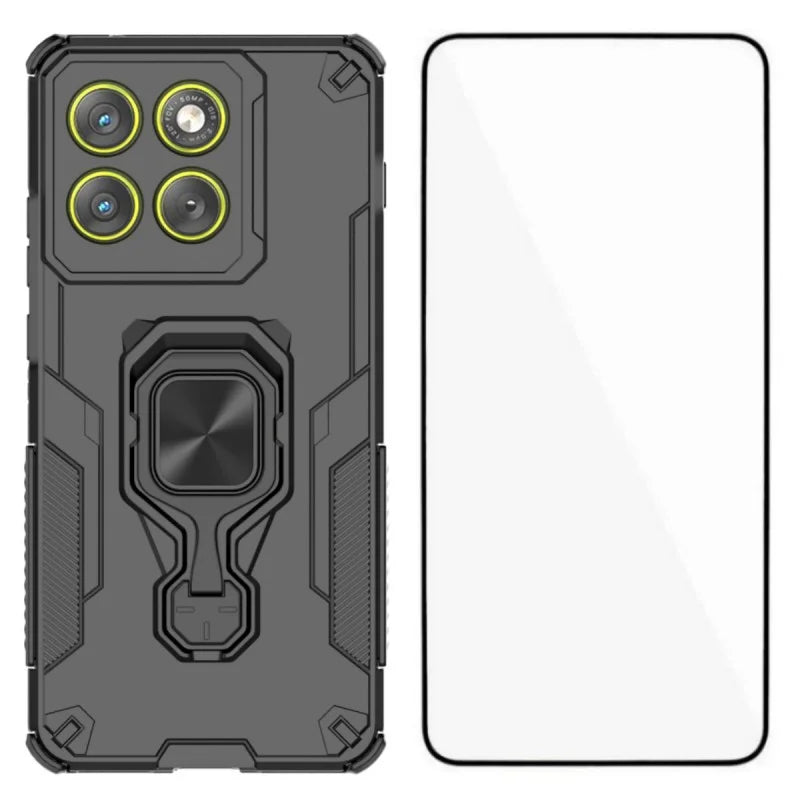 WANLONFENG For Motorola Edge 70 5G Phone Case  PC TPU Back Cover Kickstand with Tempered Glass - Black - 1