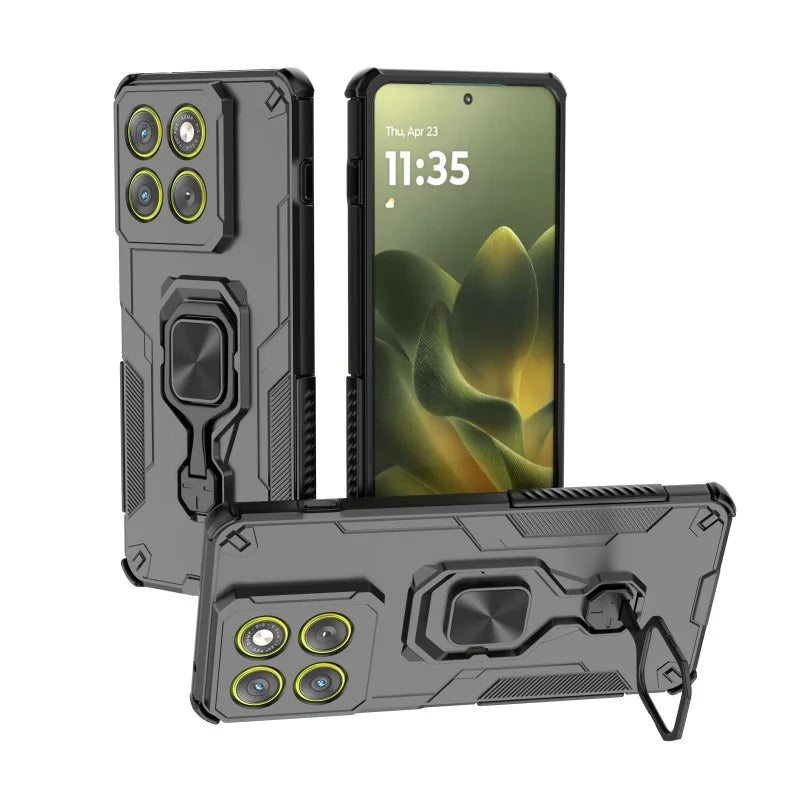 WANLONFENG For Motorola Edge 70 5G Phone Case  PC TPU Back Cover Kickstand with Tempered Glass - Black - 3