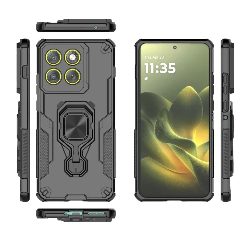 WANLONFENG For Motorola Edge 70 5G Phone Case  PC TPU Back Cover Kickstand with Tempered Glass - Black - 4