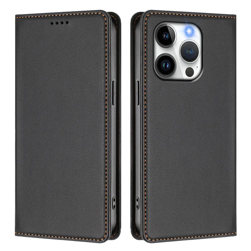 For iPhone 15 Pro Max / iPhone 15 Pro Leather Wallet Case Magnetic Closure RFID Blocking Phone Cover - Black - 1