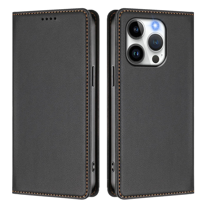 For iPhone 15 Pro Max / iPhone 15 Pro Leather Wallet Case Magnetic Closure RFID Blocking Phone Cover - Black - 1