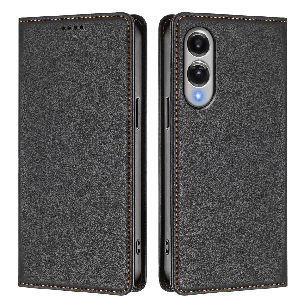 For Samsung Galaxy S25 Edge Leather Wallet Case Magnetic Closure RFID Blocking Phone Cover - Black - 1