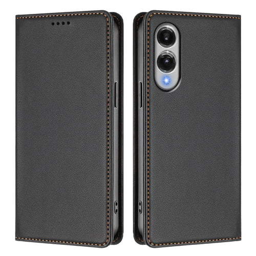 For Samsung Galaxy S25 Edge Leather Wallet Case Magnetic Closure RFID Blocking Phone Cover - Black - 1