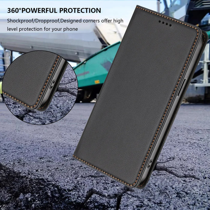 For iPhone 16 Leather Wallet Case Magnetic Closure RFID Blocking Phone Cover - Black - 7