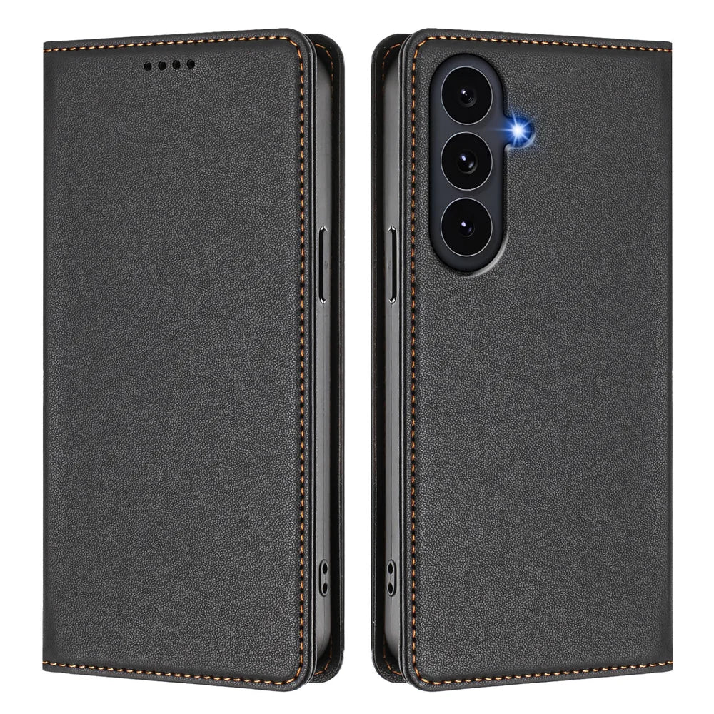 For Samsung Galaxy S26 FE / S25 FE Leather Wallet Case Magnetic Closure RFID Blocking Phone Cover - Black - 1
