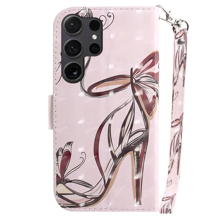 For Samsung Galaxy S26 Ultra Case Pattern Printing Leather Wallet Phone Cover with Wrist Strap - Butterfly High Heels - 7