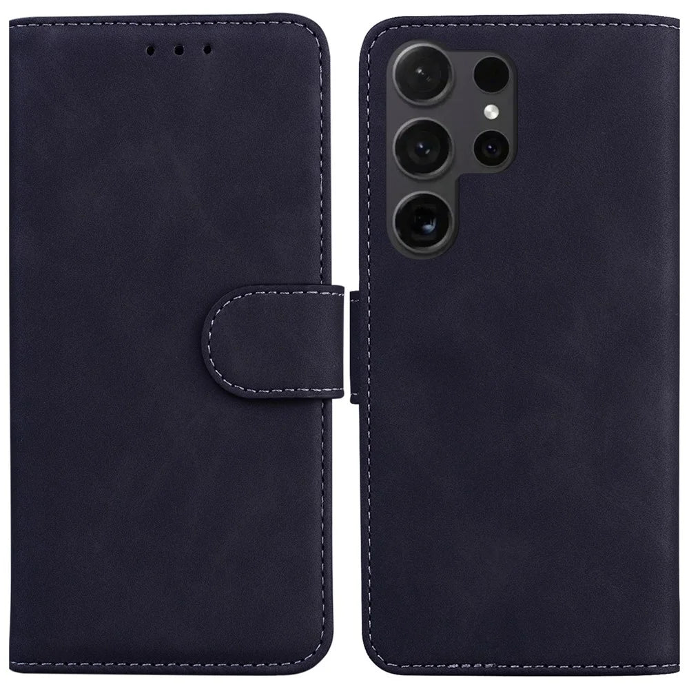 For Samsung Galaxy S26 Ultra Case Solid Color Leather Wallet Phone Cover - Black - 1