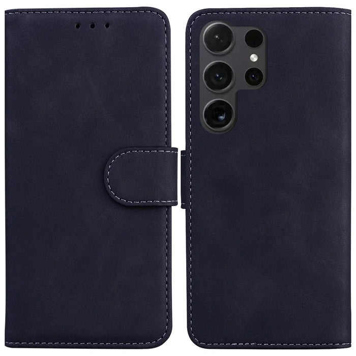 For Samsung Galaxy S26 Ultra Case Solid Color Leather Wallet Phone Cover - Black - 1