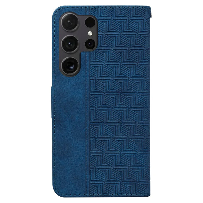 For Samsung Galaxy S26 Ultra Case Geometry Pattern Leather Wallet Phone Cover with Wrist Strap - Blue - 7