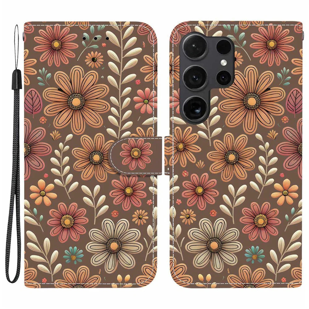 For Samsung Galaxy S26 Ultra Wallet Case Pattern Printing Leather Stand Phone Cover with Strap - Blossom - 1