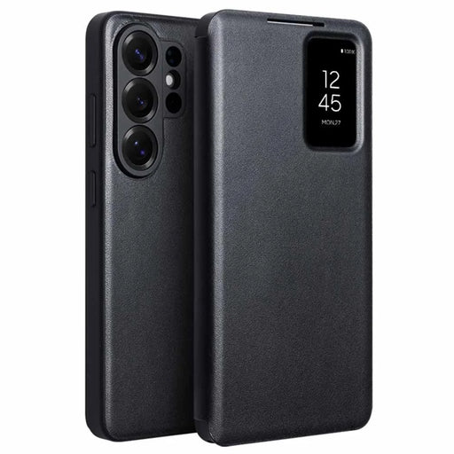 QIALINO For Samsung Galaxy S26 Ultra Case View Window Genuine Cow Leather Flip Phone Cover (APP Version) - Black - 1