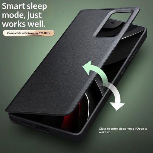 QIALINO For Samsung Galaxy S26 Ultra Case View Window Genuine Cow Leather Flip Phone Cover (APP Version) - Black - 2
