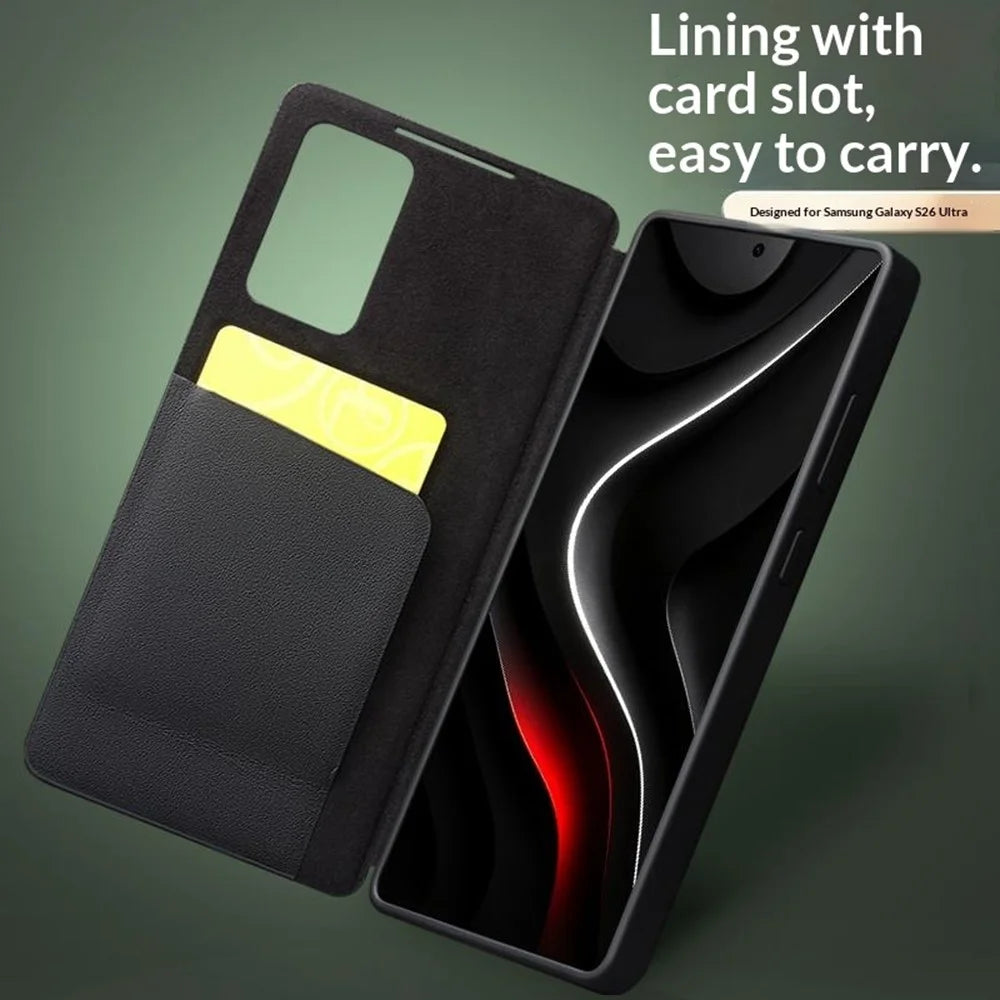 QIALINO For Samsung Galaxy S26 Ultra Case View Window Genuine Cow Leather Flip Phone Cover (APP Version) - Black - 3