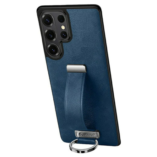 SULADA Fashion Series for Samsung Galaxy S26 Ultra Case Wristband Kickstand Leather Back Phone Cover - Blue - 1