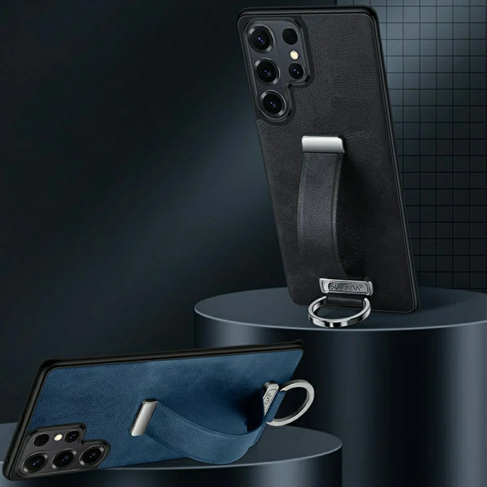 SULADA Fashion Series for Samsung Galaxy S26 Ultra Case Wristband Kickstand Leather Back Phone Cover - Blue - 2