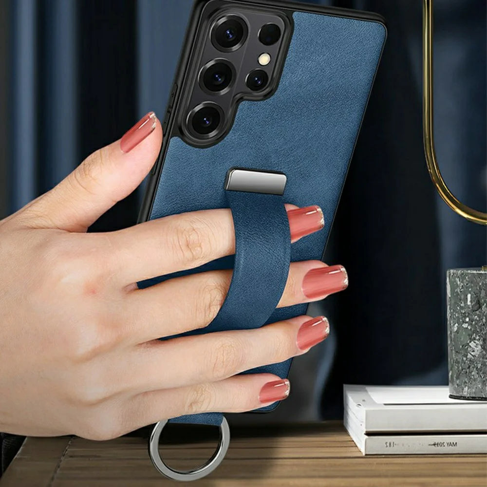 SULADA Fashion Series for Samsung Galaxy S26 Ultra Case Wristband Kickstand Leather Back Phone Cover - Blue - 3